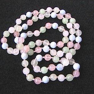 Icy Green Jade Rose Quartz Agate Beaded Necklace